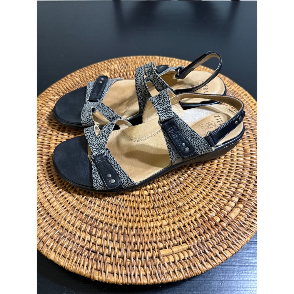 Ziera Bruce Black Grey Animal Print Comfort Slingback Wedge Sandals Womens 40 M